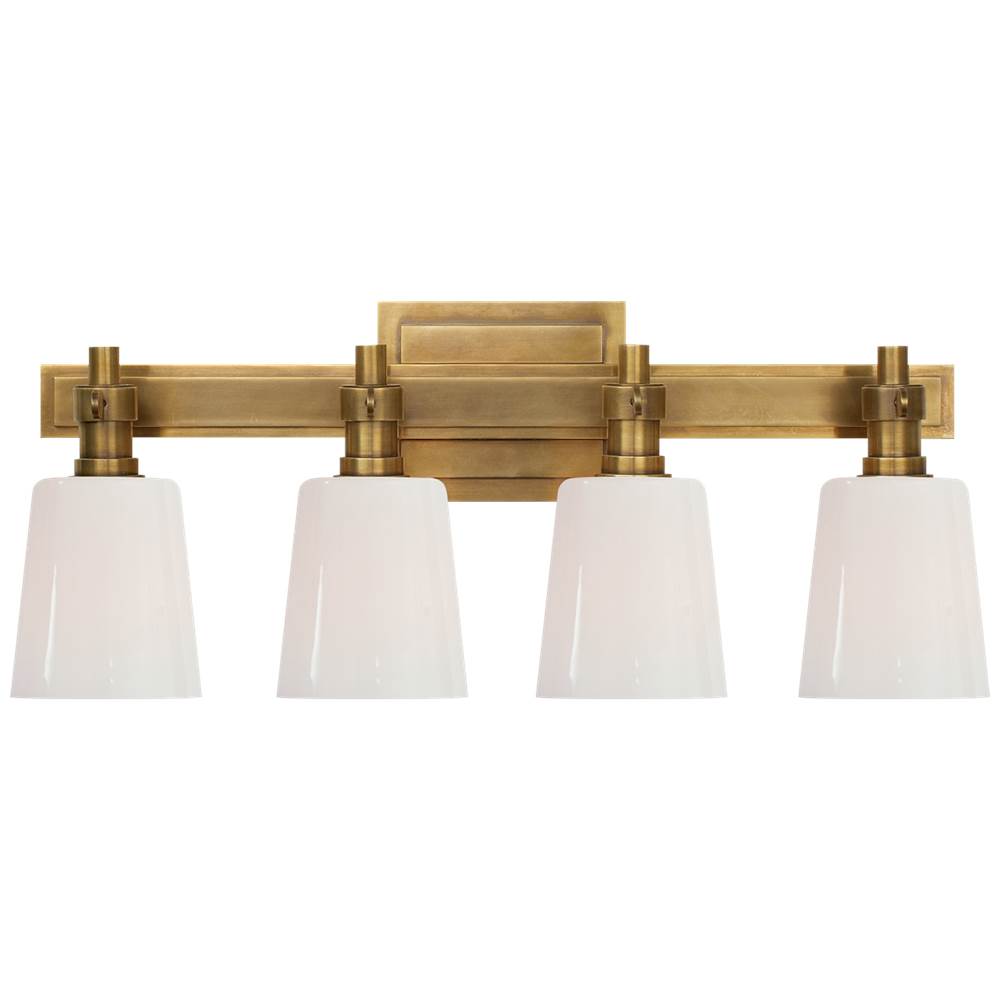 Visual Comfort Signature Collection Bryant Four-Light Bath Sconce in Hand-Rubbed Antique Brass with White Glass