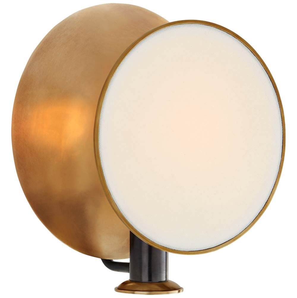 Visual Comfort Signature Collection Osiris Single Reflector Sconce in Bronze and Hand-Rubbed Antique Brass with Linen Diffuser
