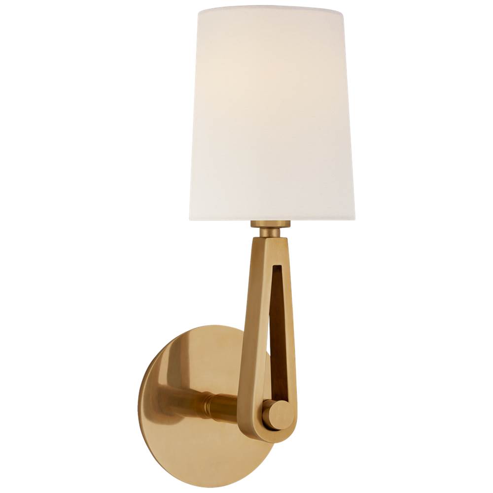 Visual Comfort Signature Collection Alpha Single Sconce in Hand-Rubbed Antique Brass with Linen Shade