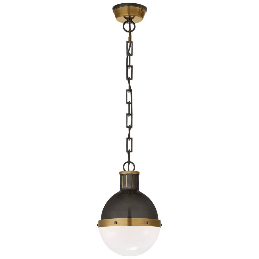 Visual Comfort Signature Collection Hicks Small Pendant in Bronze and Hand-Rubbed Antique Brass with White Glass