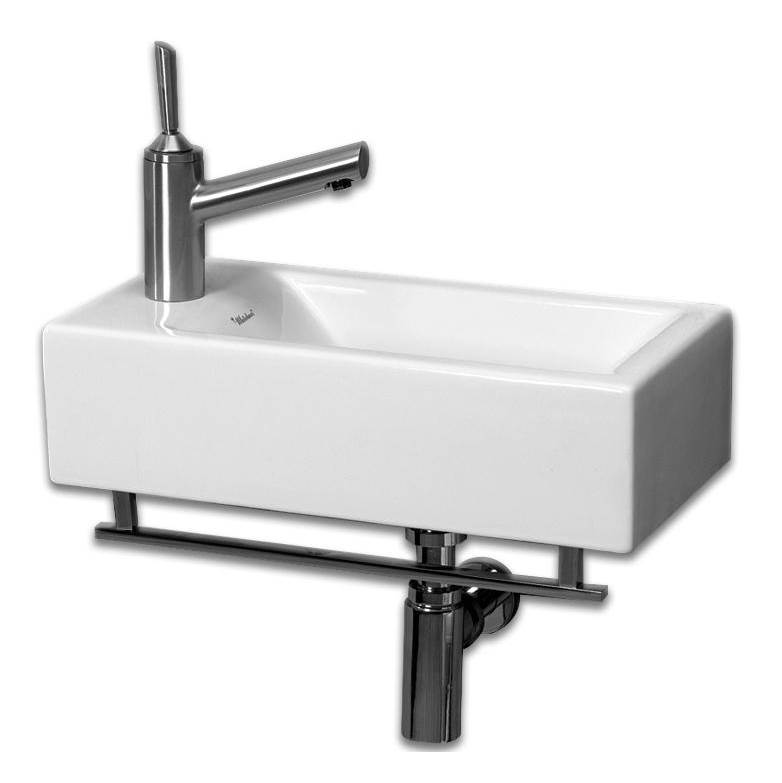 Whitehaus Collection Isabella Collection Small Wall Mount Basin with Crome Towel Bar and Center Drain