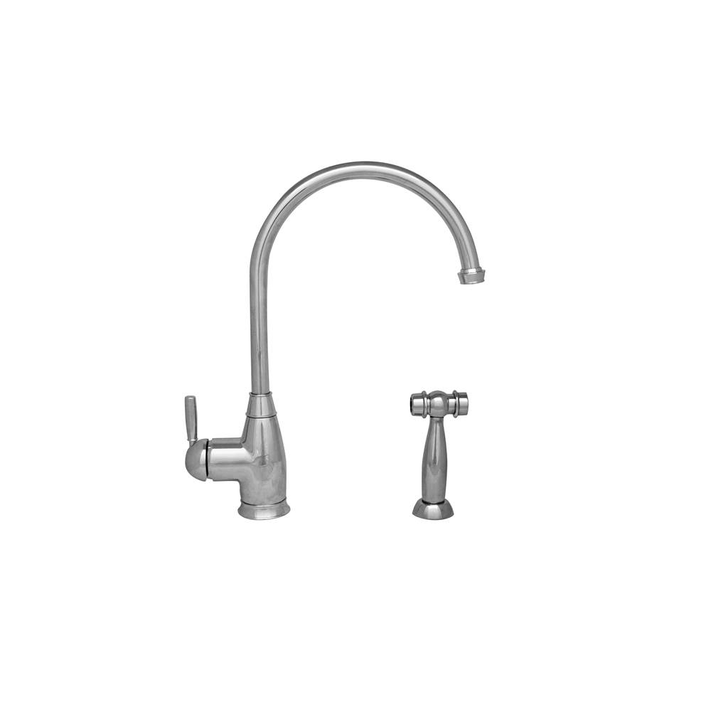 Whitehaus Collection Queenhaus Single Lever Faucet with a Long Gooseneck Spout, Solid Single Lever Handle and Solid Brass Side Spray
